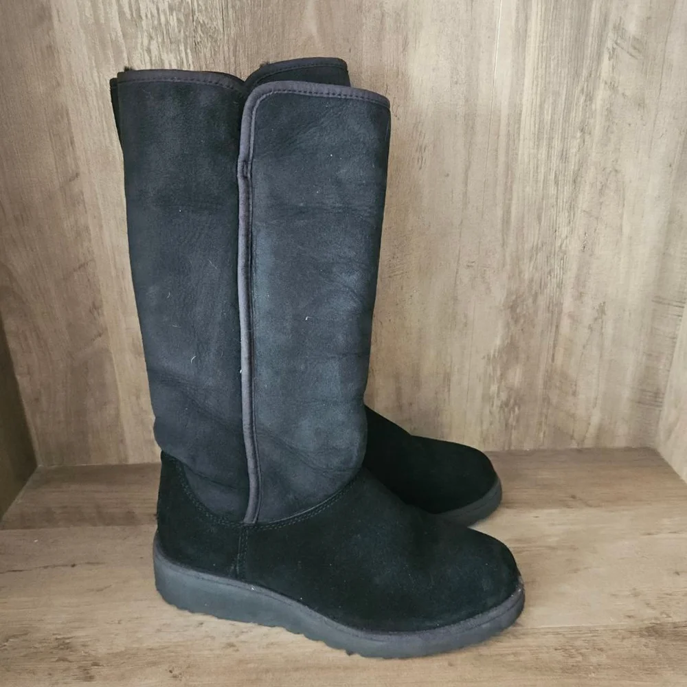 UGG Kara Slim Tall Demi Wedge Boot Black Womens 6.5